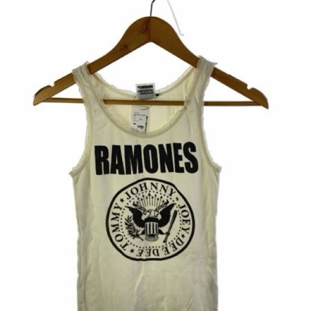 Ramones Logo Tank Top - White with Black Print